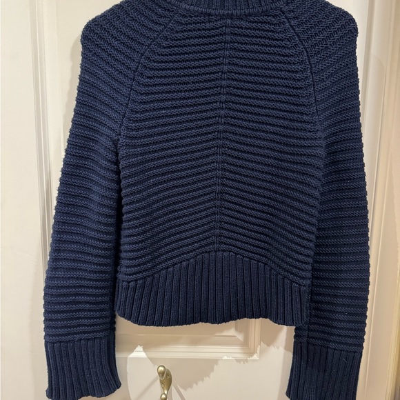 INTERMIX Pullover Sweater size P Navy Blue COTTON + SILK Zipper Sleeves Edgy - Picture 3 of 4